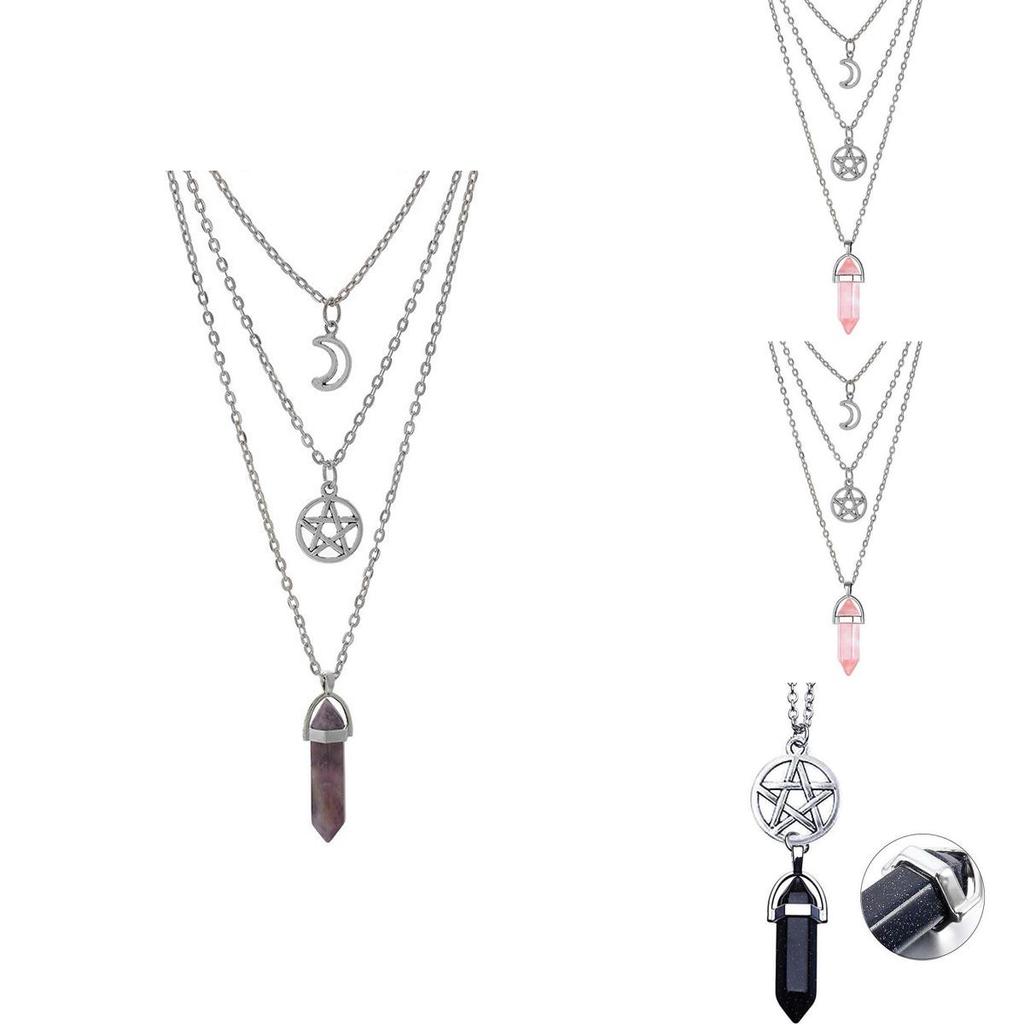 Womens Geometric Pendant Necklace With Alloy Moon And Star Elements For Casual Use