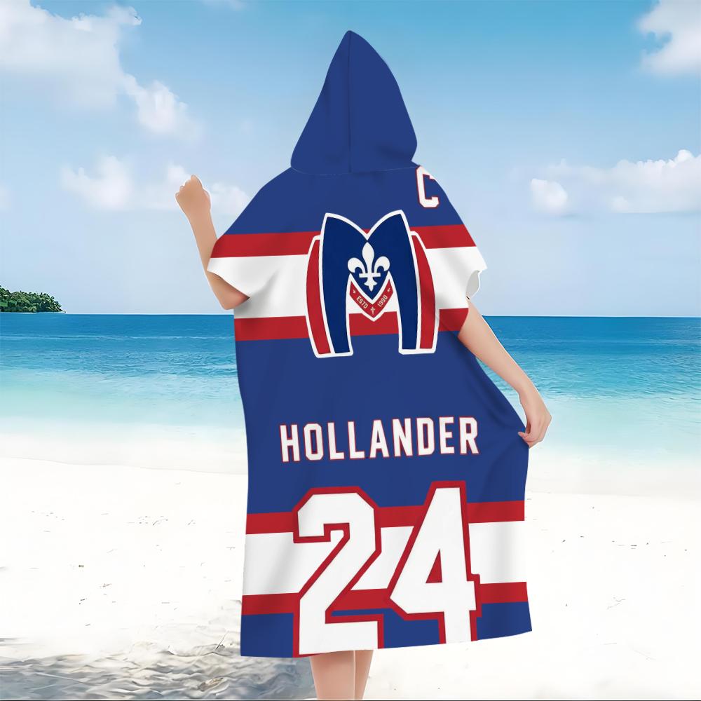 Hockey Jersey Hooded Beach Towel, "Hollander 24" Peak Showdown Design, Microfiber Quick-Dry Bath Robe for Sports Fans
