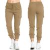 Women Drawstring Elastic Waist Leggings Pants Casual Stretch Side Pockets Long Trousers