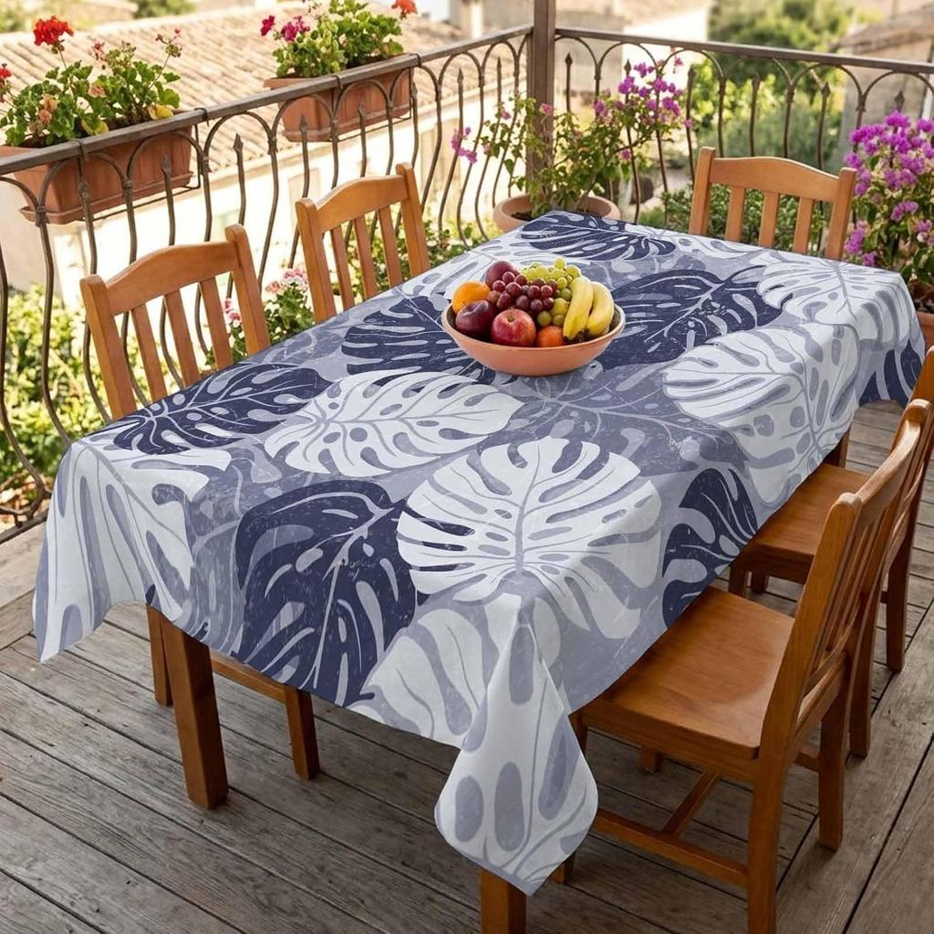 Green Monstera Summer Tablecloth Waterproof Rectangle Abstract Country Botanical Printed Tables Cover for Kitchen Wedding Party
