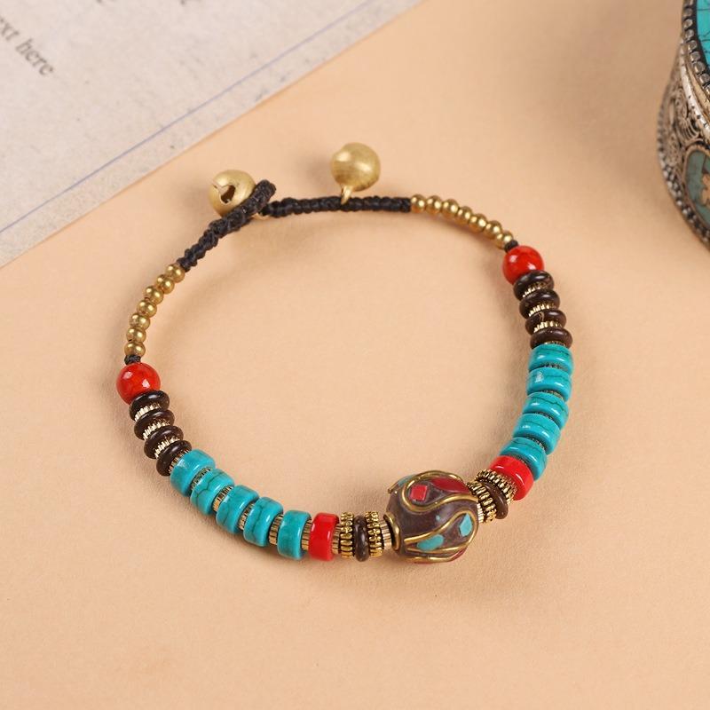 

Тибетский непальский браслет из бусин ручной работы, ретро, экзотический, нишевый дизайн, аксессуары для браслетов для женщин