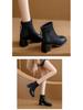 Women's French Soft Leather Ankle Boots, Velvet-Lined, Chunky Heel, Slim Fit, 2025 Autumn/Winter Collection
