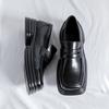 Men Square Toe Black Loafers Thick Sole PU Solid Color Mask Decoration Versatile Work Shoes Fashionable Business Men Shoes