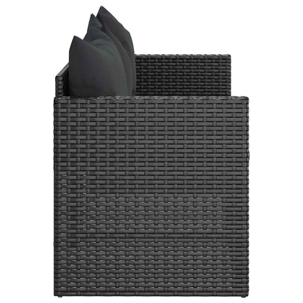 Vidaxl 3-Seater Garden Sofa With Cushions, Black, Poly Rattan