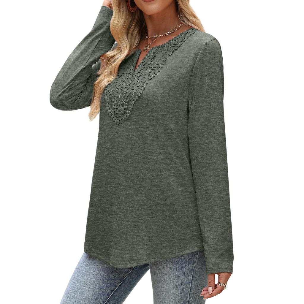Women's Loose Comfortable Casual Fashion V-Neck Solid Color Long Sleeve Top