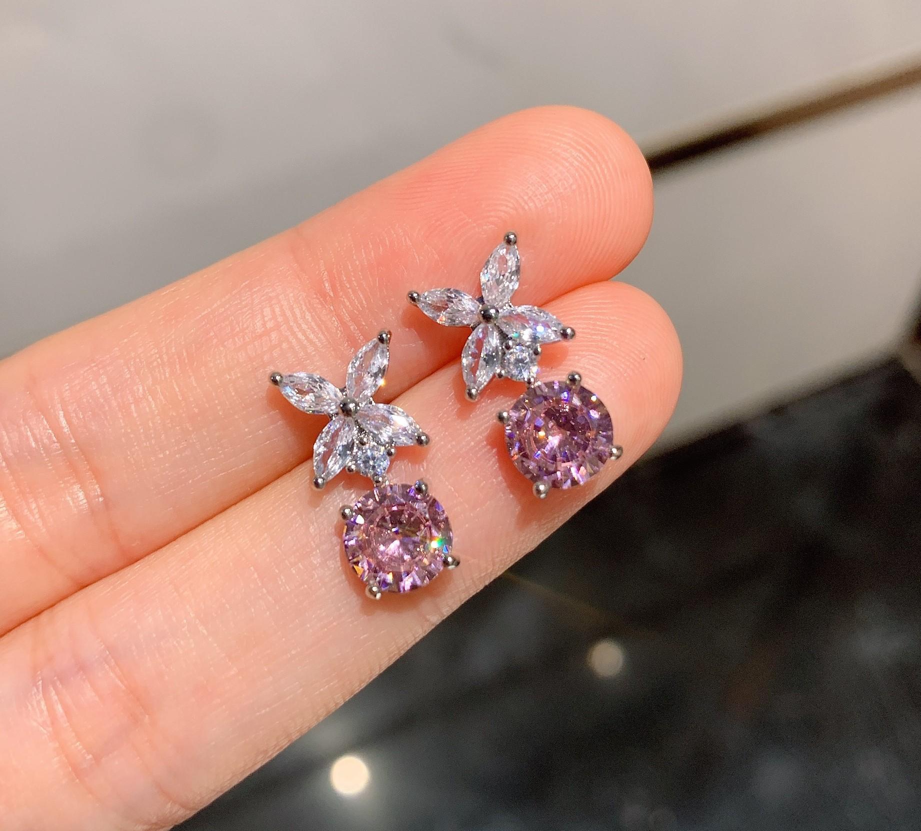 

Jewelry Popular Necklace Retro Color Treasure Simulation Pink Diamond Earrings Pendant Jewelry Set