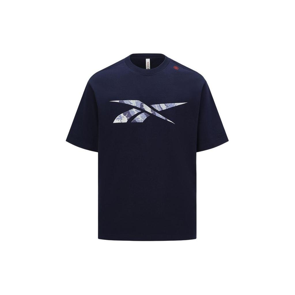 Reebok Cny Series Logo Embroidered Knitted Vintage Loose Short Sleeve T-Shirt Unisex Tops Dark-Blue 24SRC425UGN2