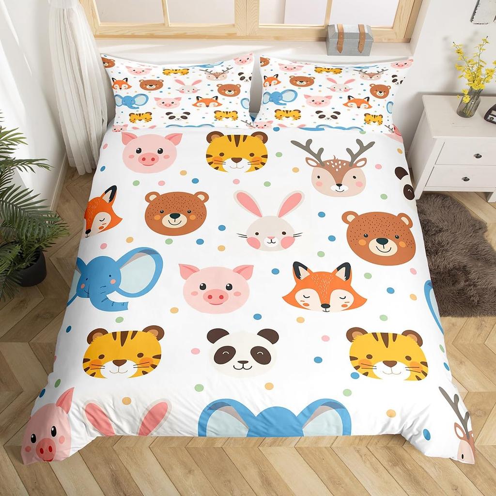 Kid Zoo Tier Bettbezug Niedliche Wildtiere Giraffe Bettwäsche Set Cartoon Löwe Nilpferd Schildkröte Yak Bettdeckenbezug Polyester Steppdeckenbezug