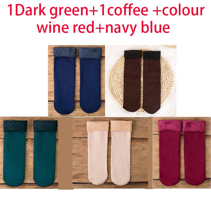 5 Pairs Of Women's Winter Thickened Warm Socks Set With Thickened Velvet Solid Wool Socks To Keep Out Cold And Snow Socks