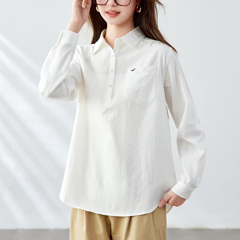 Weißes Hemd Damen Langärmlig Frühling und Herbst Kleidung Neue Oberteile Schlicht und Exquisit Pendeln Temperament Damenhemd