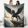 Cliff Flying Horse Print Throw Blanket - Majestic Animal Art Motif Soft Lightweight Accent for Sofa Bed Travel Office