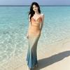 Island Vacation Wind Dopamine Gradual Change Mesh Suspender Dress Women's Summer Slim and Thin Pure Hip Wrap Dress