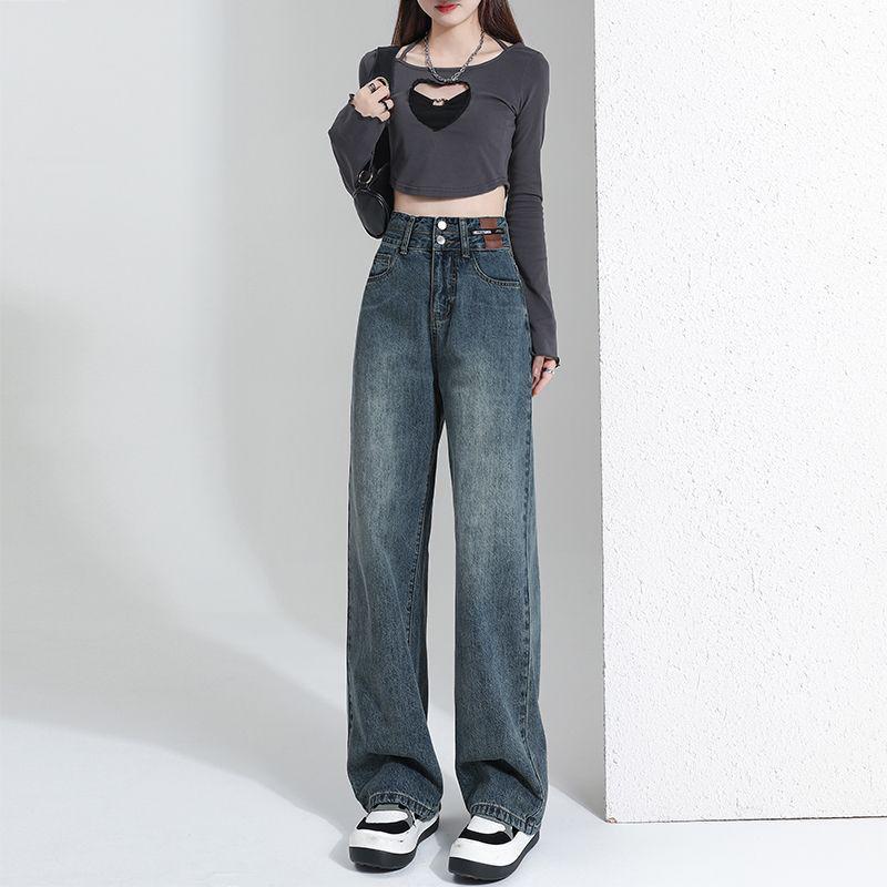 Women s American Retro High-Waisted Wide-Leg Jeans - Versatile, Petite, Plus Size, Slimming, Loose Fit Straight Leg. 2XL