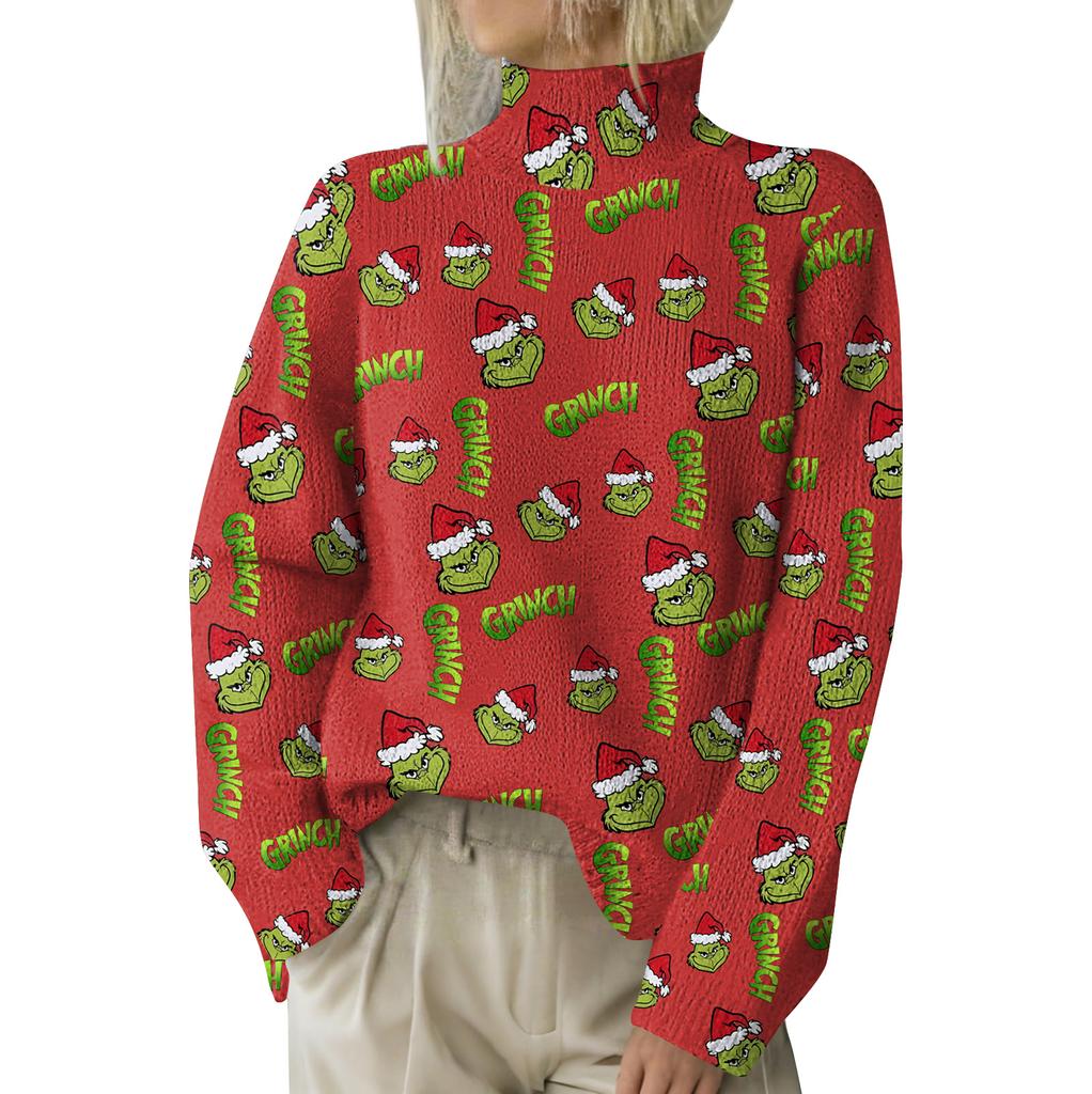 Julegensere for kvinner Strikkegenser Søt skjorte Høst Turtleneck Pullover Topper