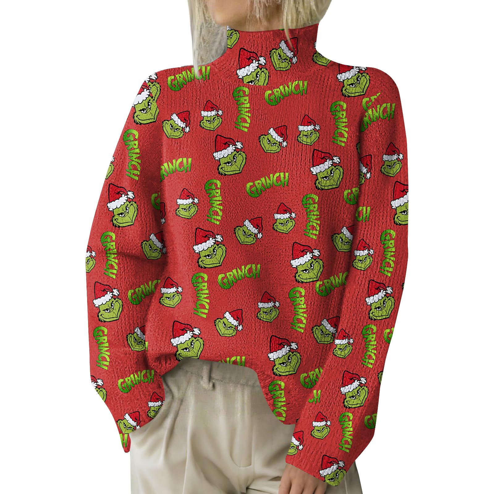 

Рождественские толстовки для женщин Вязаный свитер Милая рубашка Осенняя водолазка Пуловер Топы XXL