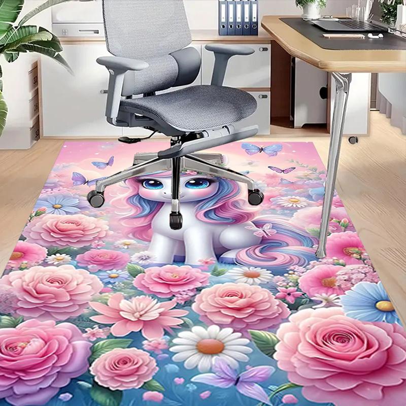 1PC Unicorn Flowers Non-Slip Floor Carpet Compatible for Office&Living Room&Bedroom&Dining Room - Flat-Weave Machine-W274
