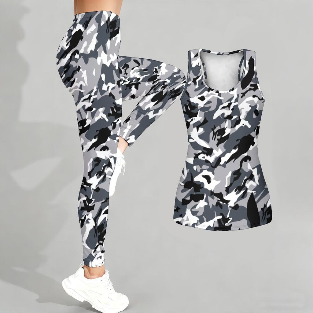 Luipaardprint en Graffiti Patroon Print Yoga Outfit voor Dames Mode Workout Leggings Fitness Sport Casual Yoga Set Sportpak