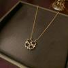 Women's Heart-Shaped Necklace with Four-Petal Flower, Cubic Zirconia, Titanium Steel Clavicle Chain - Elegant and Versatile Accessory