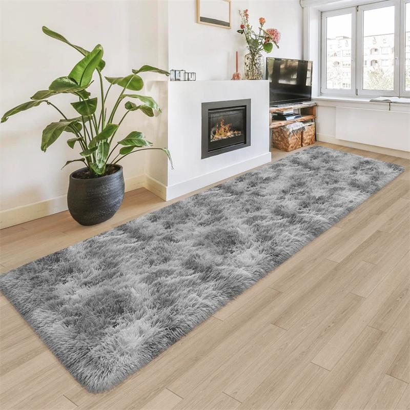 Soft Fluffy Plush Tie-Dye Carpet Gradient Long Fine Hairs Fabric Bedside Mat Rug For Girl's Bedroom Non-Slip Mat Home Decor