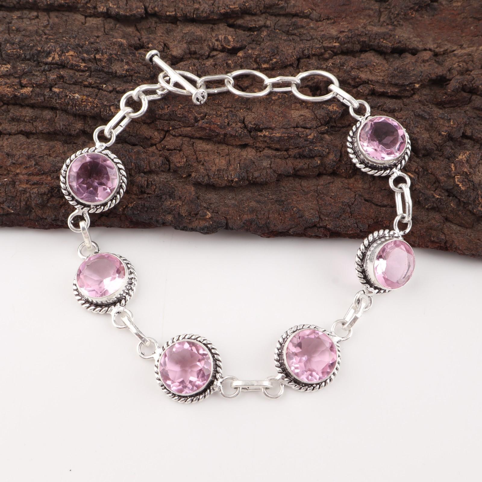 

Morganite Gemstone 925 Sterling Silver Handmade Jewelry Adjustable Bracelet 7-9 RB-16-7