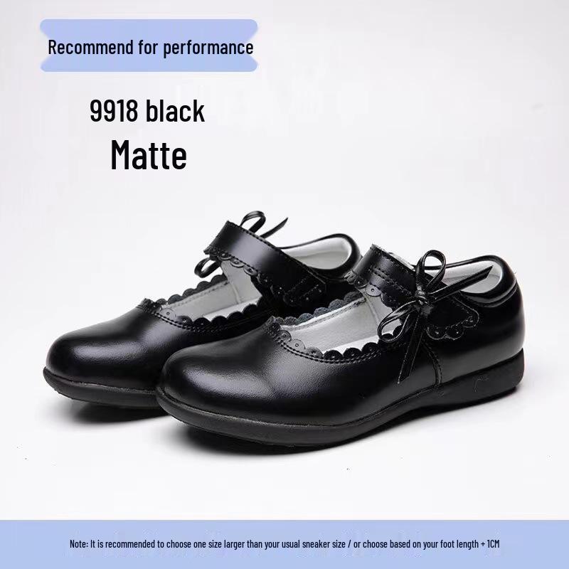 Black Genuine Leather Children's Performance Shoes - Little Princess Campus Style