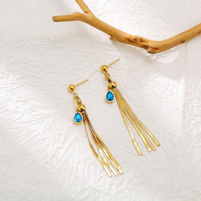 Stainless Steel Zircon Pendant Tassel Drop Earrings for Women Girls Ear Jewelry Party Gifts