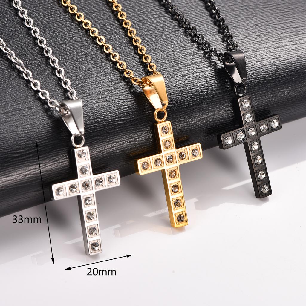 Stainless Steel Zirconia Cross Necklace Pendant for Women Men Religious Charm Chain Christian Faith Prayer Metal Jewelry