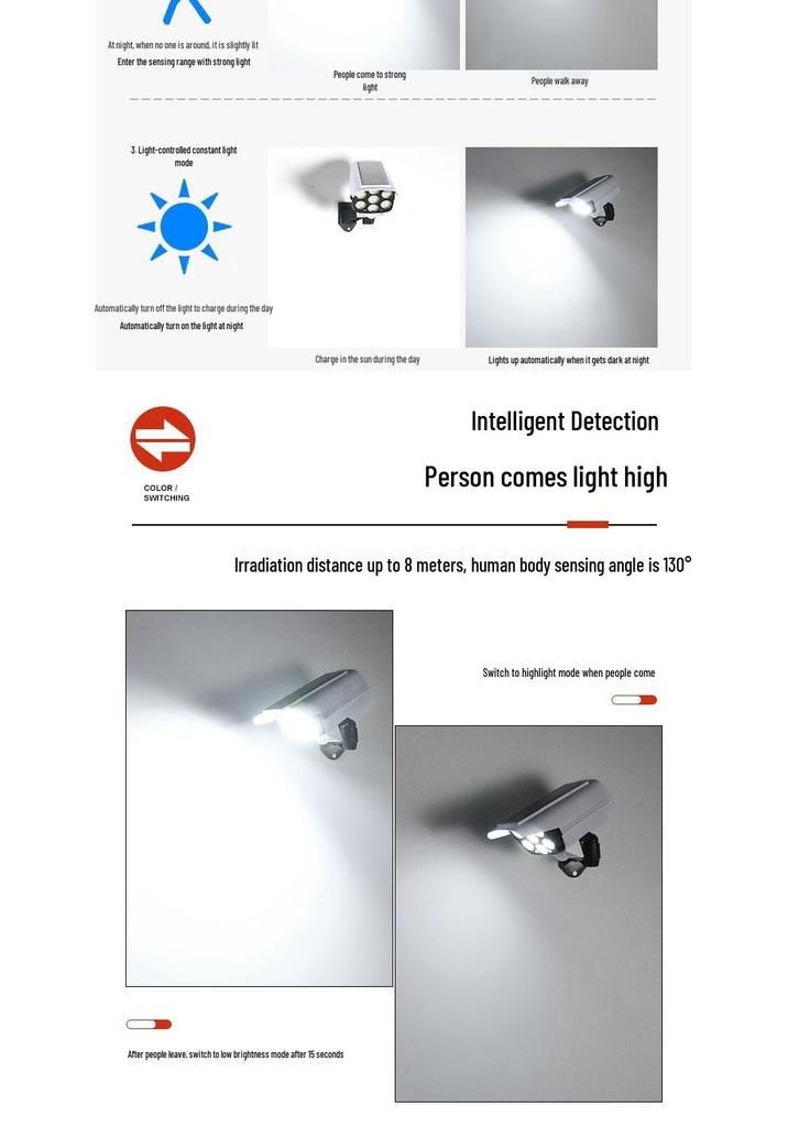 Solar-Powered Motion Sensor Anti-Theft Outdoor Remote Light with Fake Camera