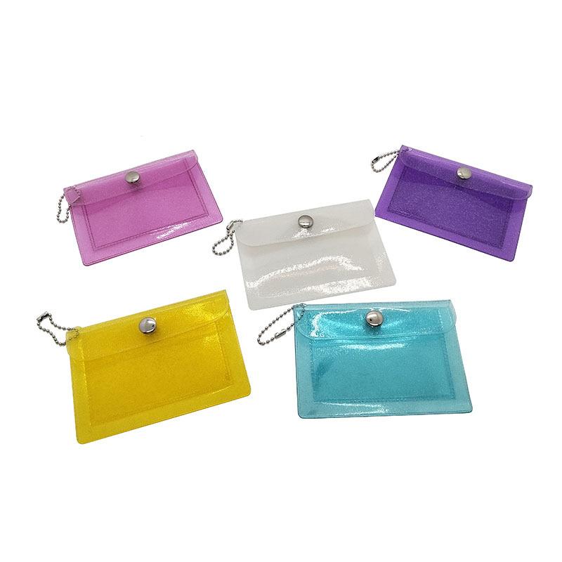 1Pcs Mini Pvc Clear Card Holder Keychain Glitter Transparent Coin Purse Snap Button Wallet For Earphone Jewelry Daily Storage