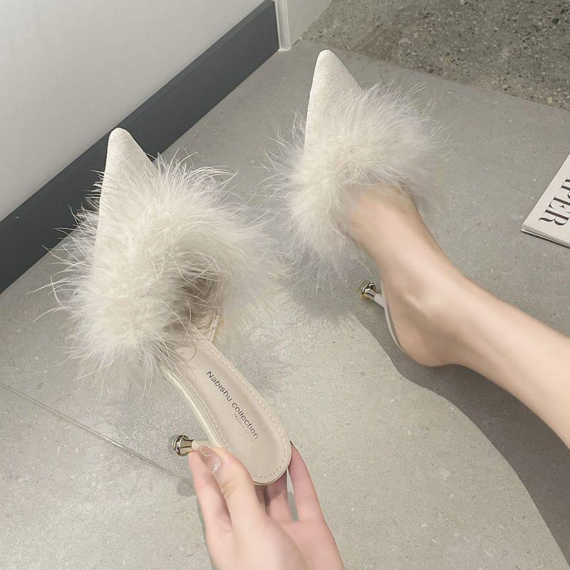 Mao Mao slippers women's 34 summer outer wear 2025 new Korean version versatile pointed stiletto high heels fashion cool slippers