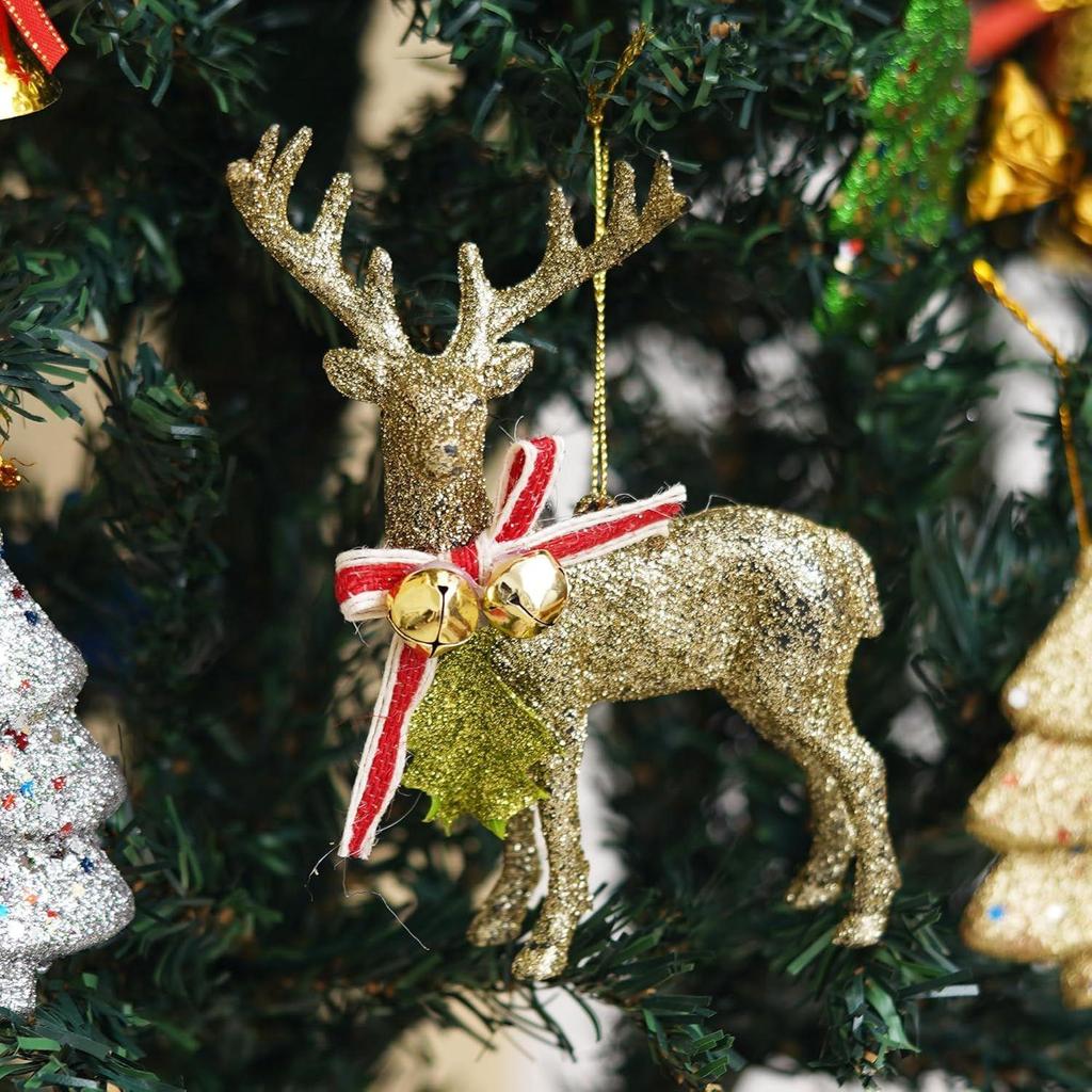 Glitter Golden Reindeer Statue | Christmas Tree Decoration Items | Christmas Hanging Ornaments Props | Xmas Decorations Items