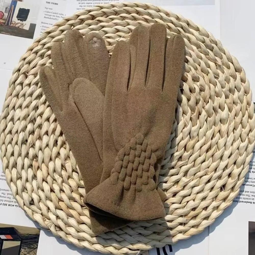 Solid Color Gloves Thickened Winter Mittens Temperament Suede Velvet Gloves Women
