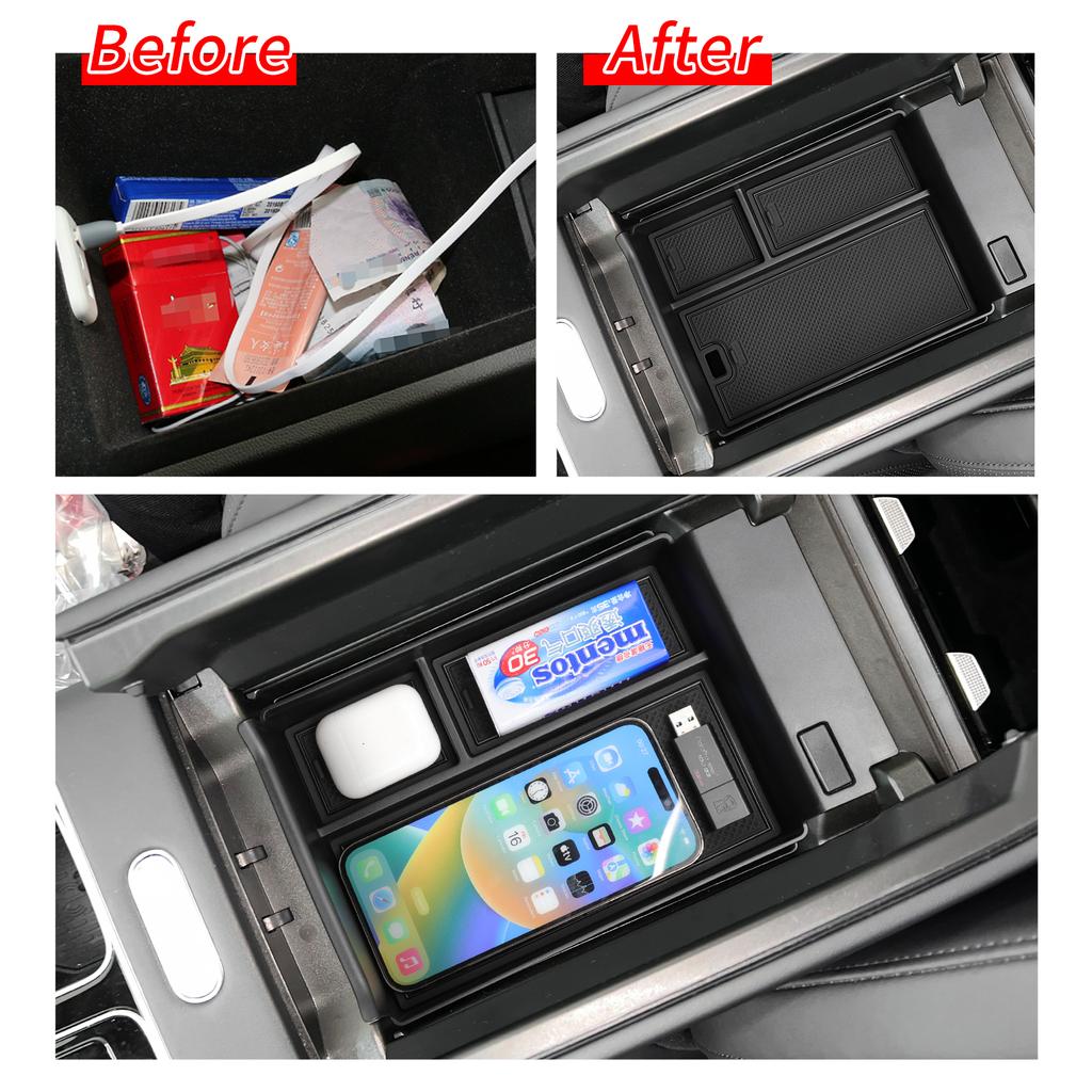 for Chery Tiggo 9 2024 2025 FULWIN T9 Armrest Storage Box Car Tray Organizers Accessories Tidying Black ABS