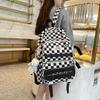 Girls' Korean Checkerboard Colorblock Lightweight Casual Backpack - Large Capacity for Middle & High School Students