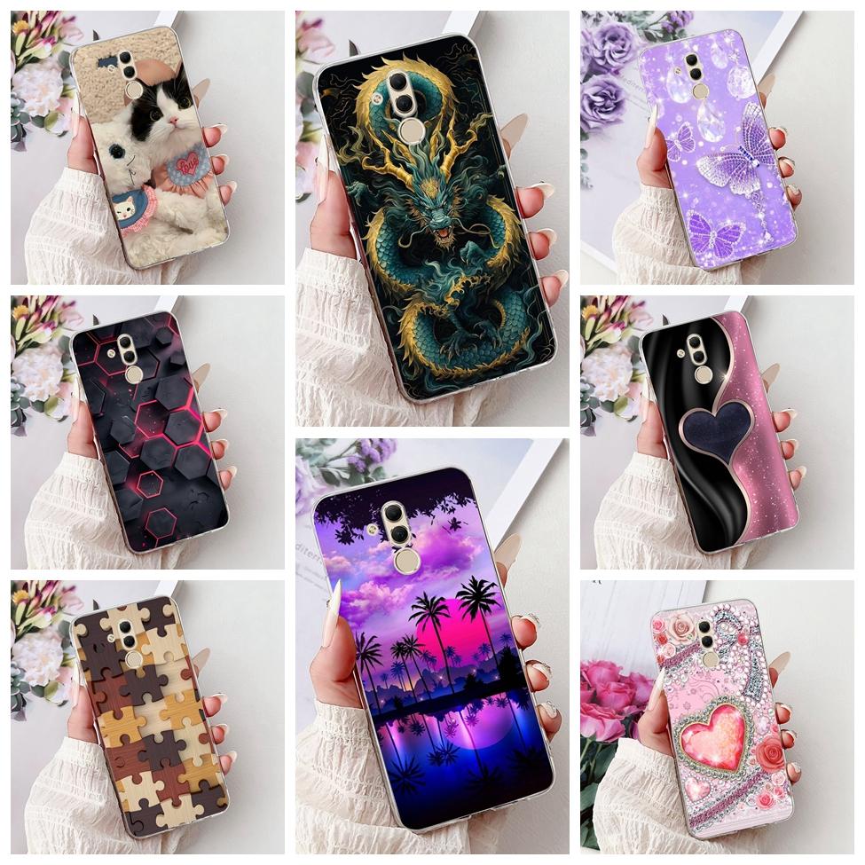 Clear For Huawei Mate 20Lite SNE-LX3 INE-LX2 Back Cover For Huawei Mate 20 Lite Case Cute Cartoon Cat Luxury Flowers Funny Funda