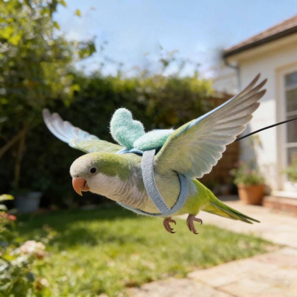 Süßes Flügeldesign Haustier Papagei Geschirr Verstellbares Papagei Flugseil Trainingsgeschirr Seil Outdoor