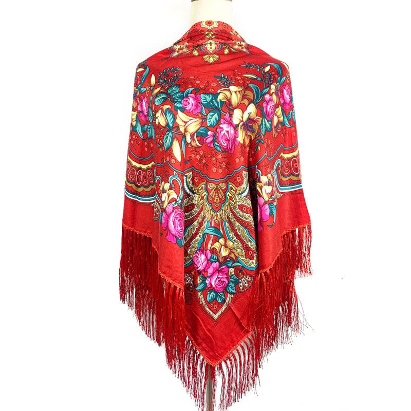140*140cm Russian Square Scarf Women Luxury Floral Printed Bandana Shawl Ethnic Fringed Blanket Handkerchief Babushka Head Wraps
