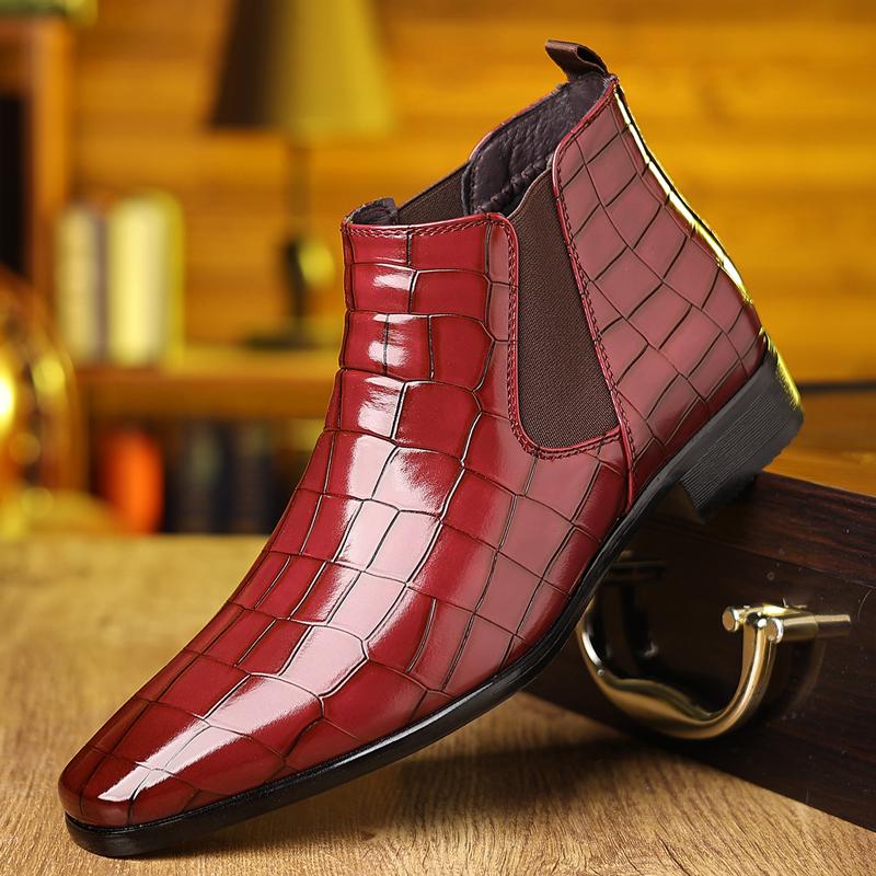Men Chelsea Square Toe Boots Gradient Crocodile Pattern Simple Retro Fashi for Business  Leisure High-end Short Boots
