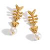 Stainless Steel Fishbone Pearl Tassel Earrings - Non-fading & Waterproof Studs