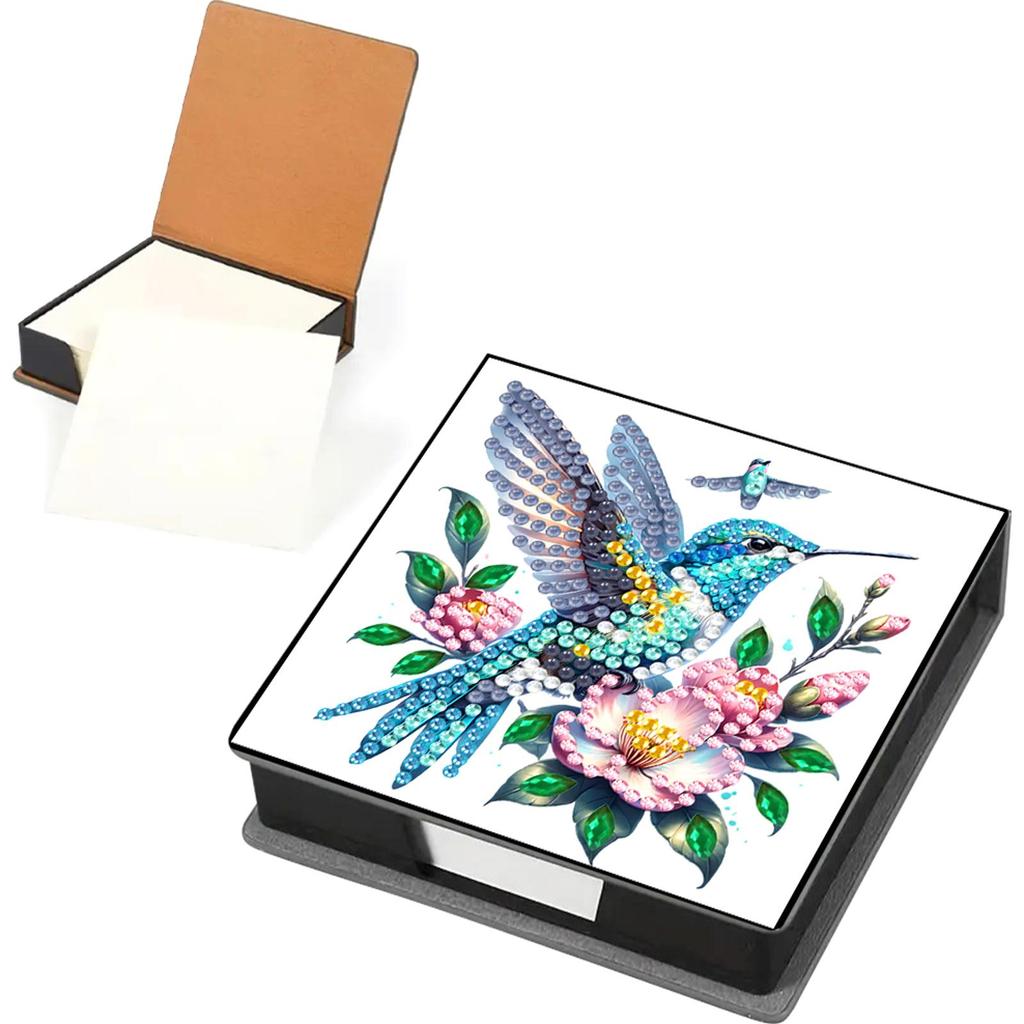 5D DIY PU Diamond Painting Notecard Box Mosaic Kit Gem Painting Memo Pad Holder Self Adhesive Crystal Note Box for Home Office