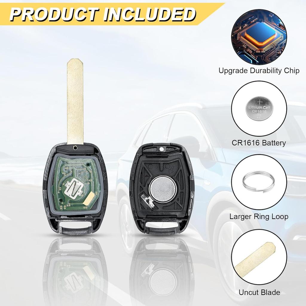 Key Fob Replacement for 08-12 Honda Accord/ 07-13 CRV/ 11-15 CR-Z/ 09-13 Fit/ 10-14 ight Car Keyless Entry Remote Control, MLBHLIK-1T, 3 Btn