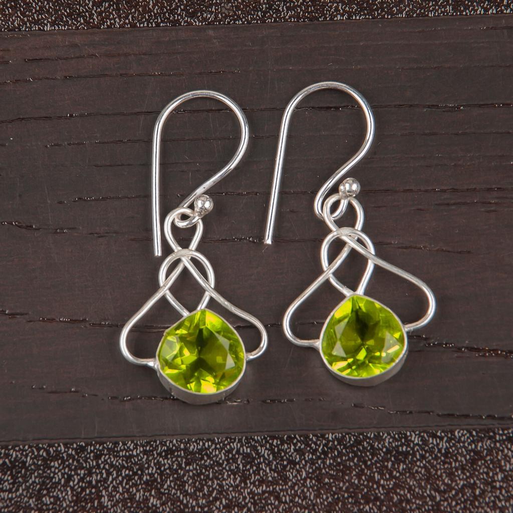 Peridot Gemstone 925 Stamped Silver Jewelry Handmade Earrings 1.50" Gift For Her EE-2-2