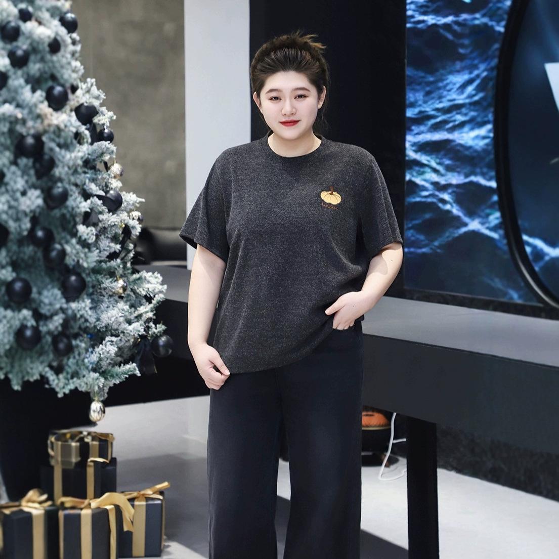 2025 Winter Plus Size Women s Embroidered Cotton Top - Short Sleeve, Loose & Slimming Fit 9XL (260-300 jin)