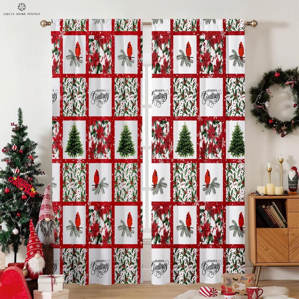 Tenda Stampata con Motivo Floreale Circolare di Babbo Natale, Tasca per Asta, Adatta per Camera da Letto, Soggiorno, Decorazione Esterna