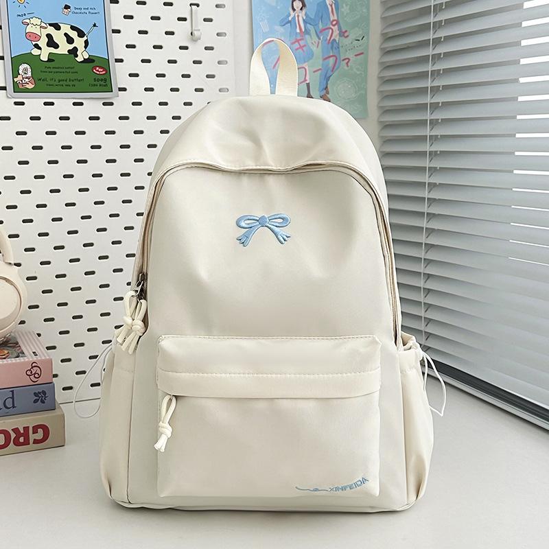 Schoolbag Japanese Ins Small Fresh Student Schoolbag Female Cute Embroidered Bow Backpack Solid Color Versatile Travel Backpack