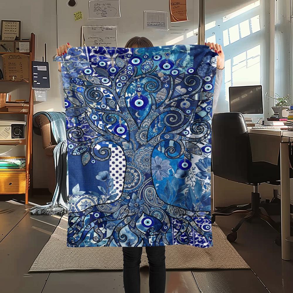 1Pc Tree of Life Print Flannel Blanket, High quality Comfortable for All Seasons, Home Decor, Warmth and Comfort, Perfect for Christmas Gifts W146