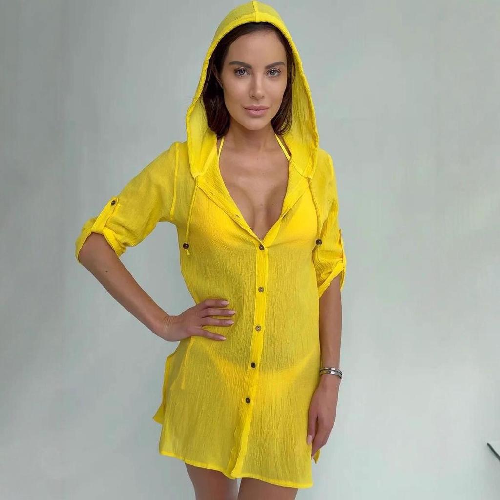 Women's Silk Bamboo Cotton Hooded Cardigan Beach Cover-Up