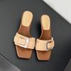 Leopard Buckle Slippers Loafers Shoes Woman Square Toe Women Heeled Sandals 2025 Trend Shallow Summer Flip Flops Casual Slides