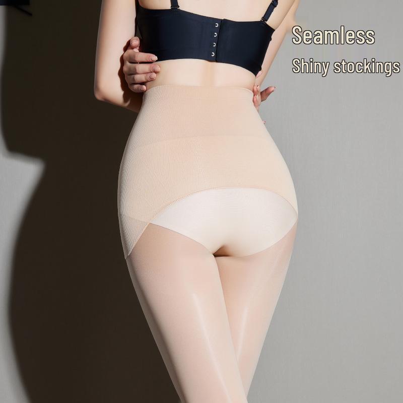 360 Seamless Crotch Silky Shiny High Waist Tummy Control Ultra-Thin Pantyhose.