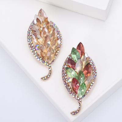 Crystal Glass Leaf Brooch Female Personality Brooch Temperament Ins Trendy Accessories